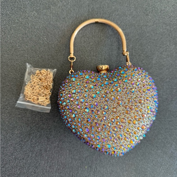 Ramla Handbags - Ramla Sparkling Heart Crystal Clutch with Gold Handle